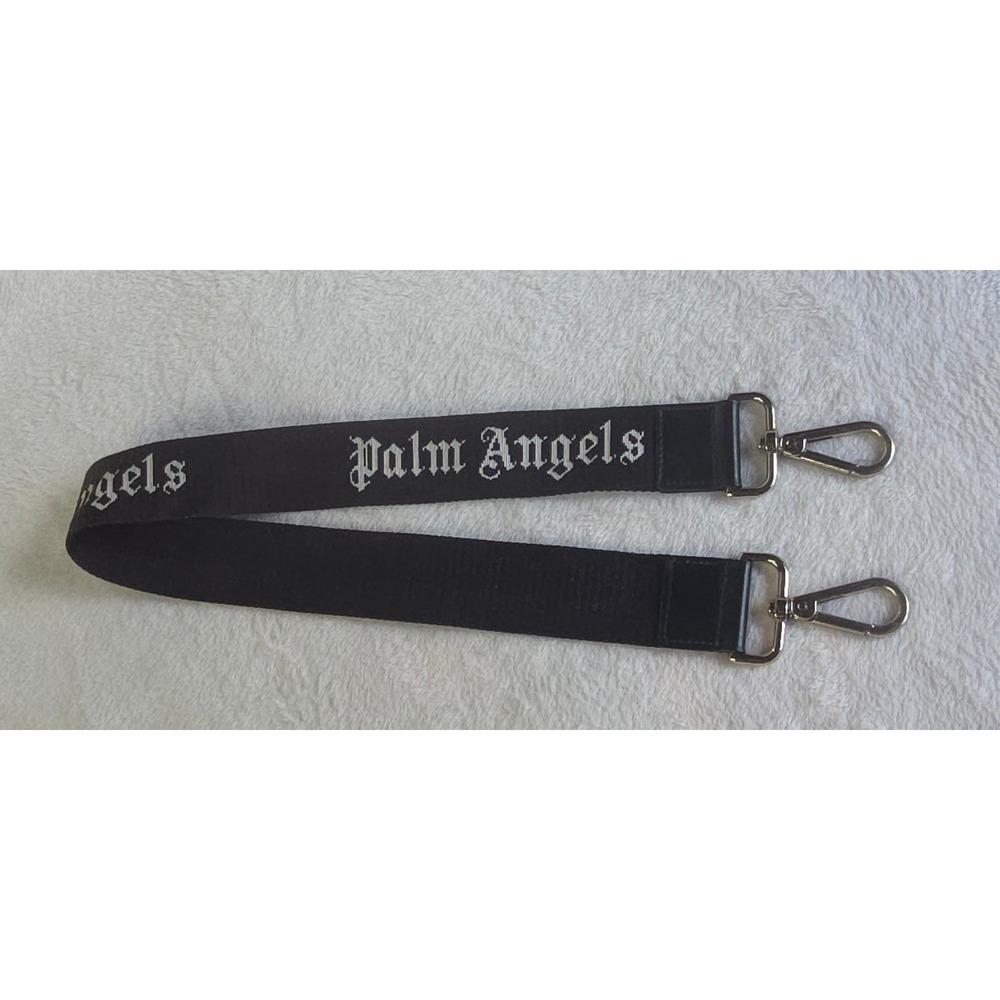 Palm Angels Black Logo Jacquard Purse Strap Silver Hardware Crossbody Accessory